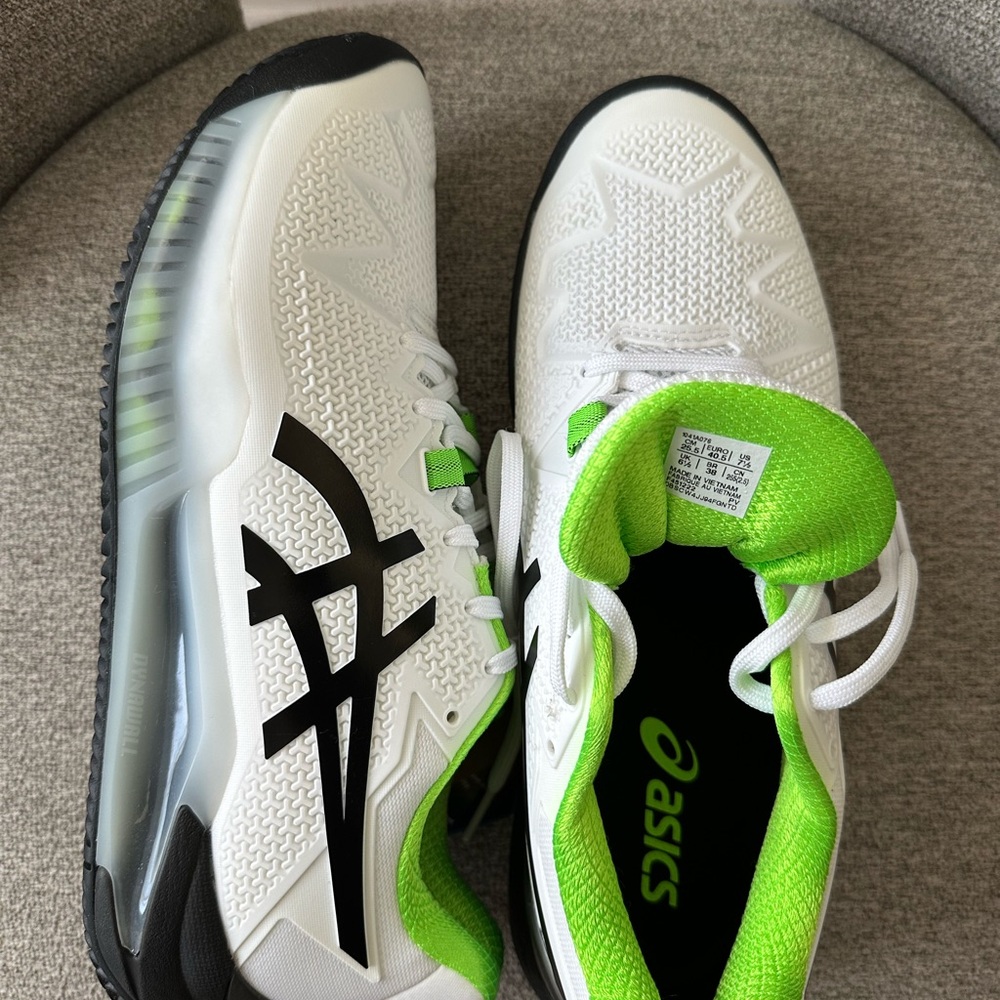 ASICS White and Green Athletic Shoes with Breathable Mesh